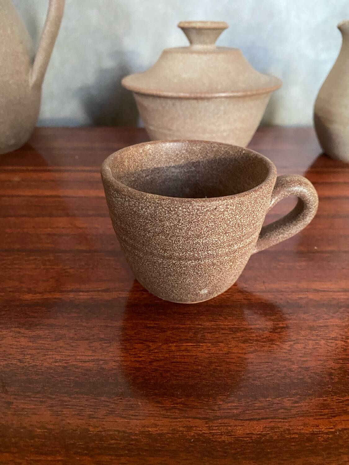 Lot old tea coffee service vallauris style ceramic beige 9p vintage #b843