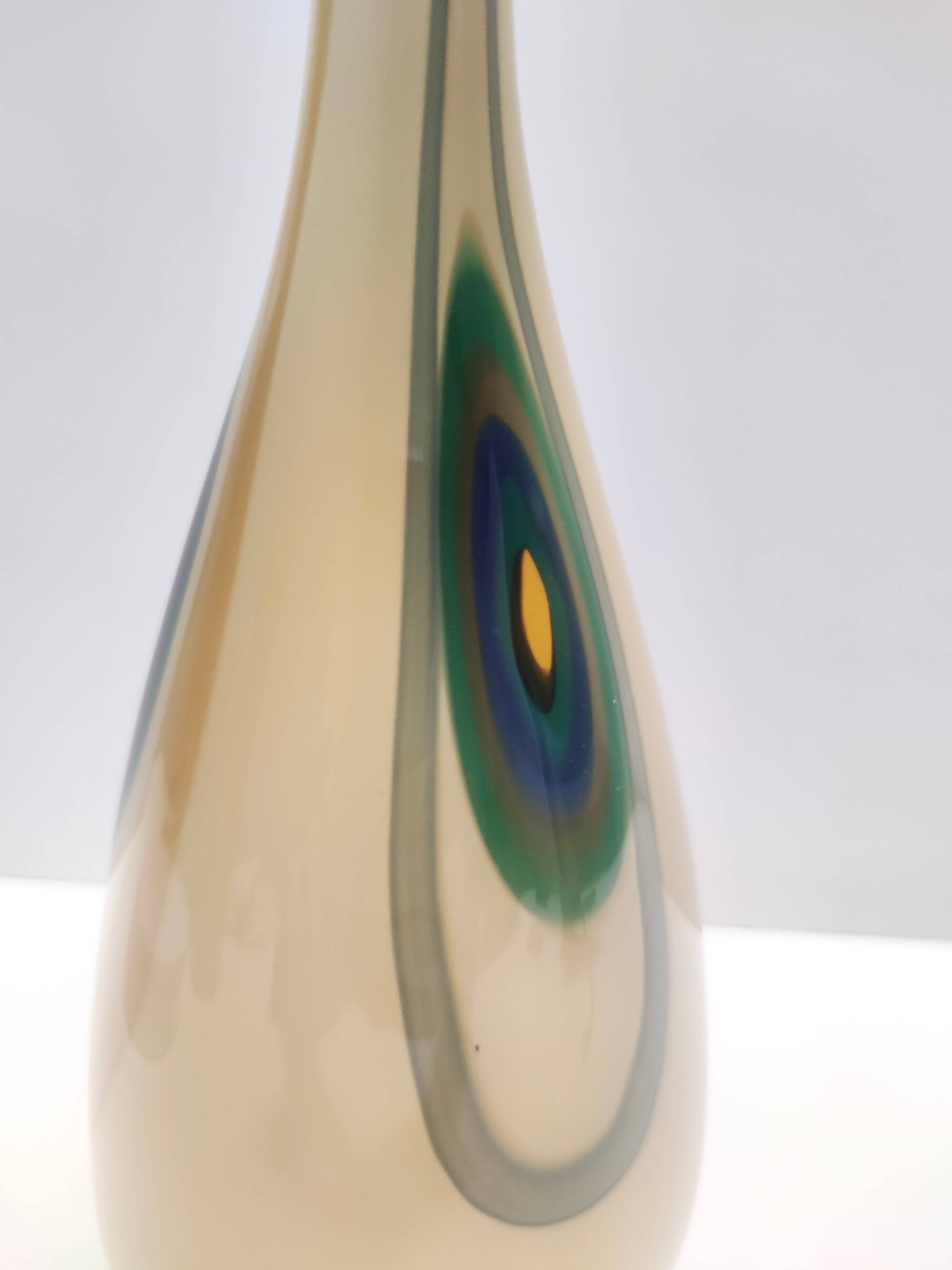 Beige Encased and Hand-blown Glass Decanter Bottle, Italy
