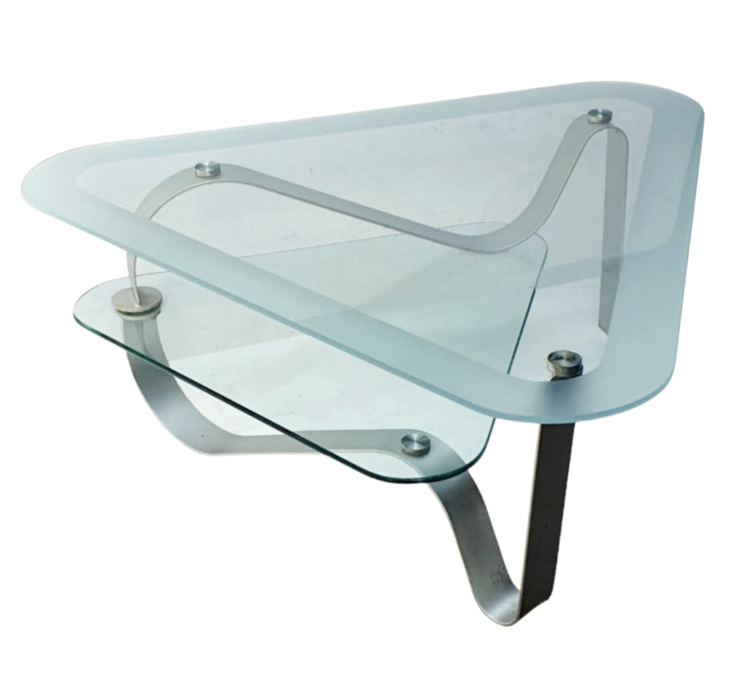 Brushed metal and smoked glass coffee table from the 1970s