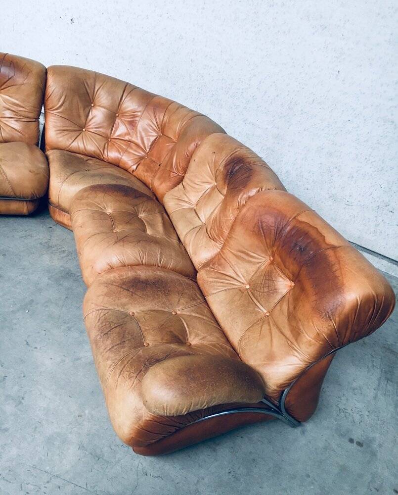 Mid-Century Modern Italian Leather Sectional Sofa by Ipe, Italy, 1970s, Set of 5