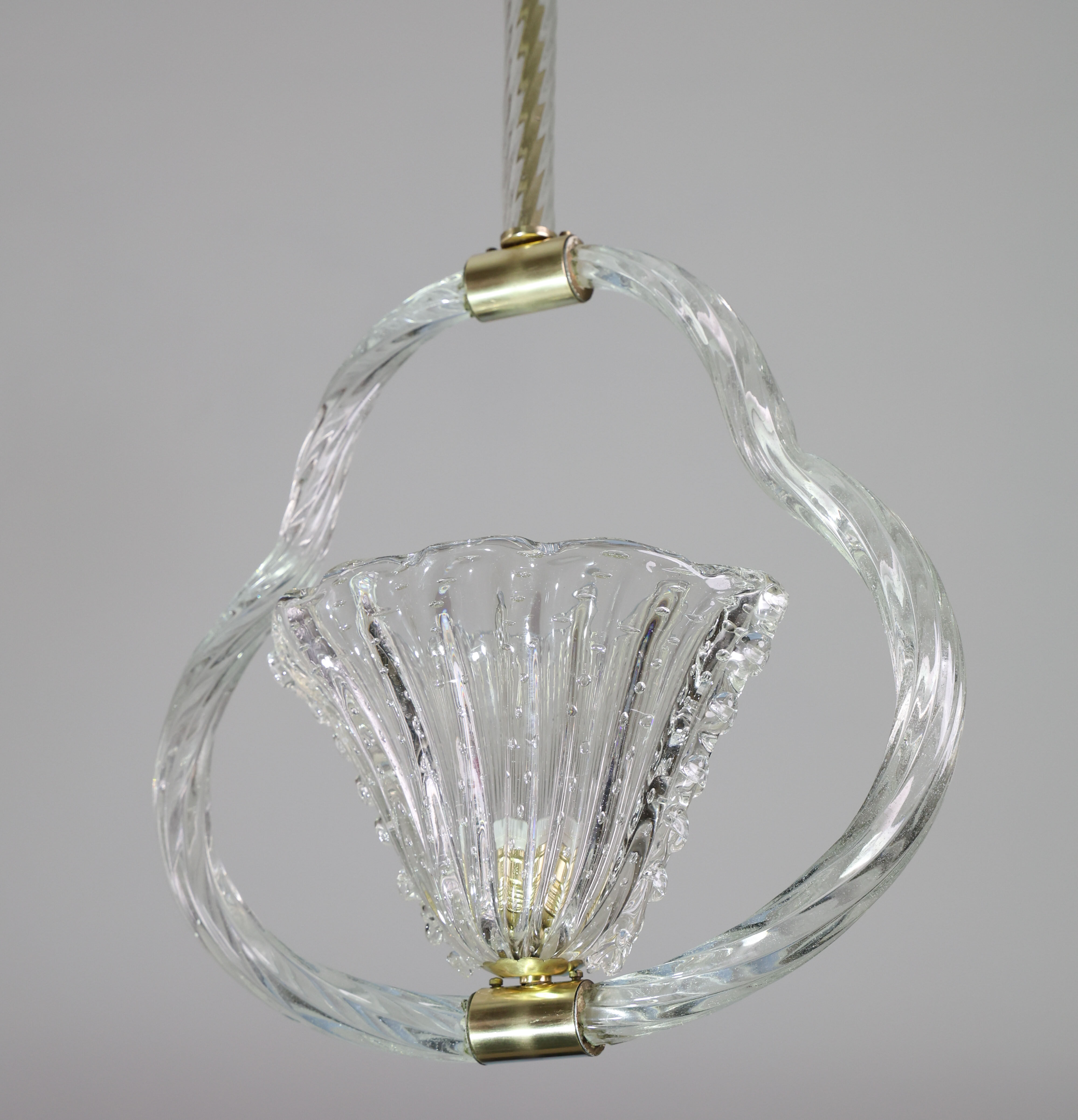 Charming Ercole Barovier Art Deco Chandelier, 'Bullicante' Glass Murano, 1940s