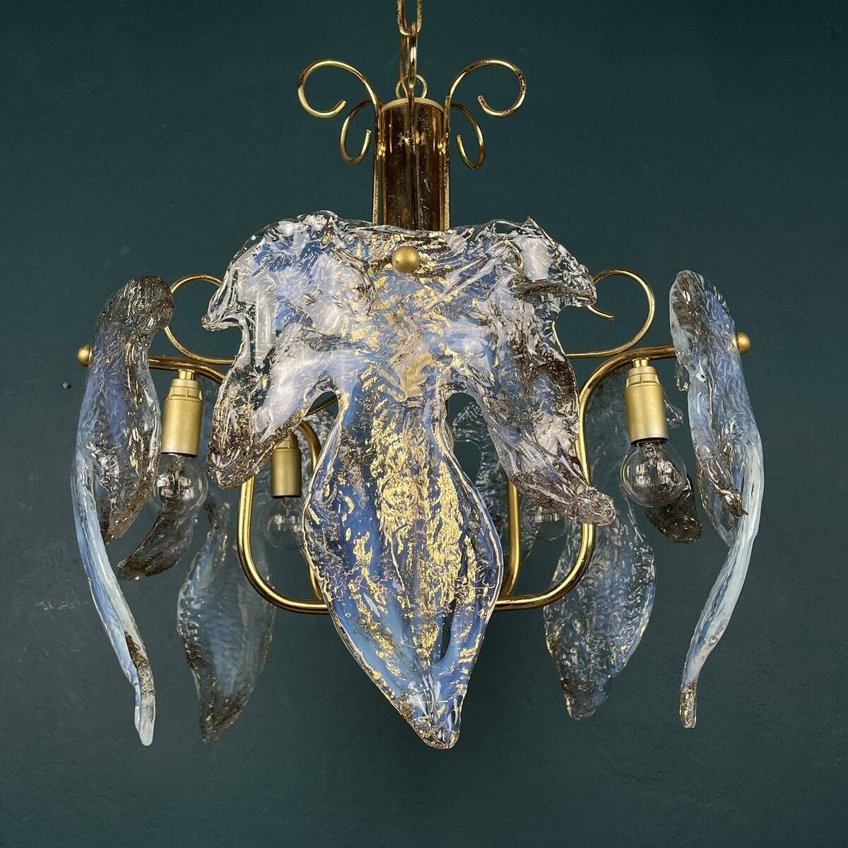 Murano Ice glass ceiling light, Italy, 1970s