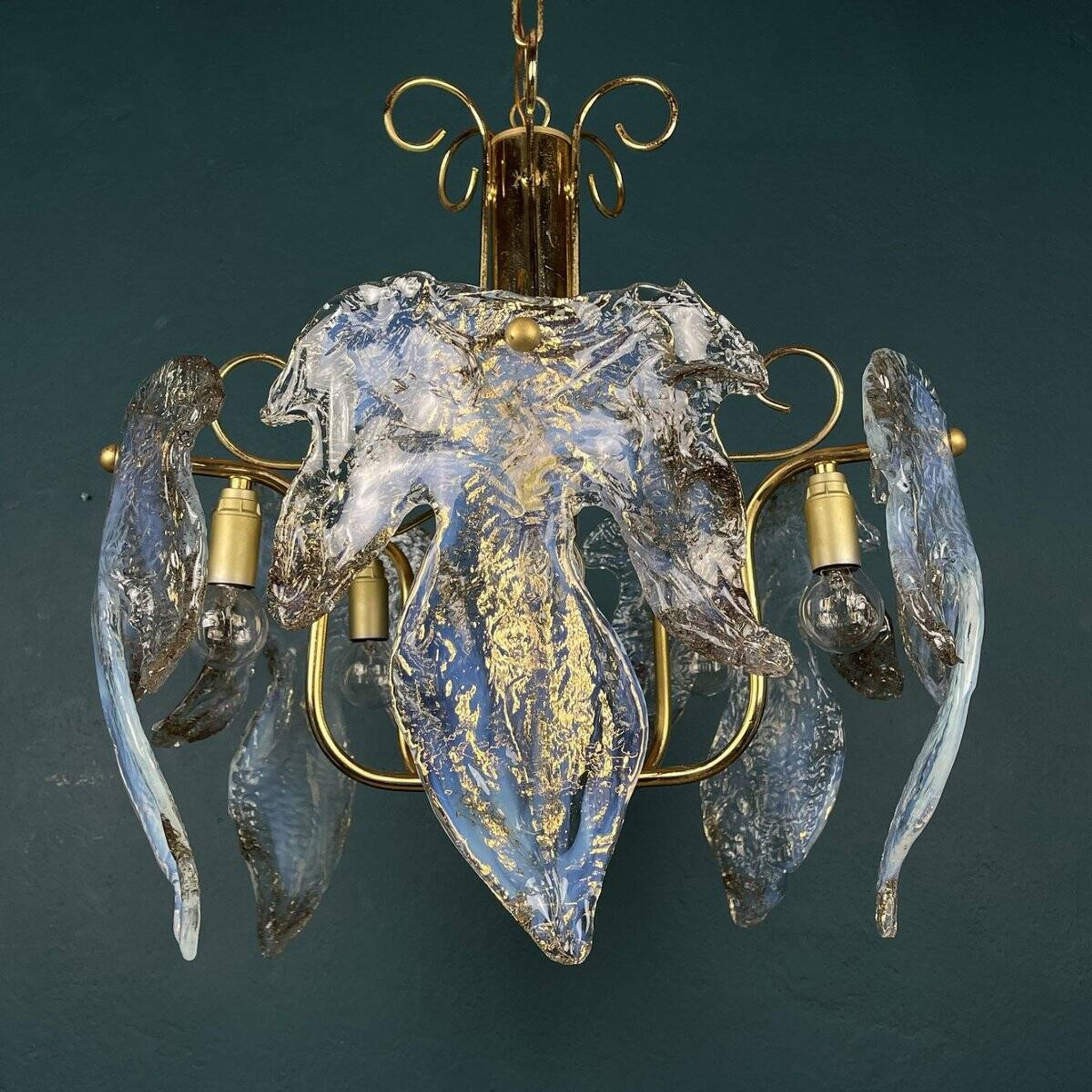 Murano Ice glass ceiling light, Italy, 1970s