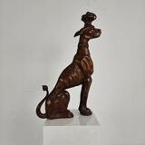 Hand-carved wooden greyhound statue - 20th century