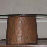 Table basse en souche d'arbre antique sculptée avec plateau en verre circulaire