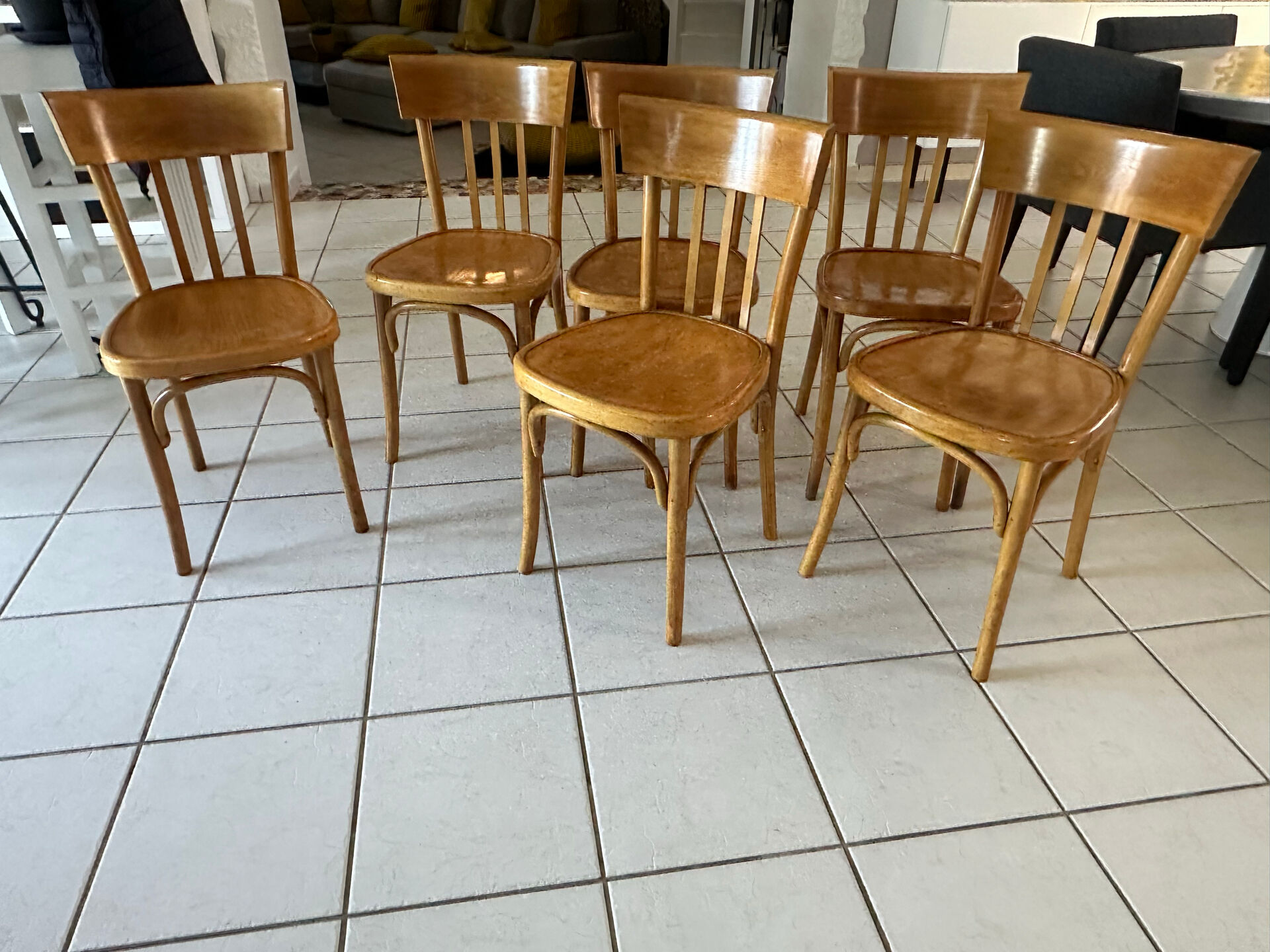 Set of 6 vintage SNCF bistro chairs from the 1960s.