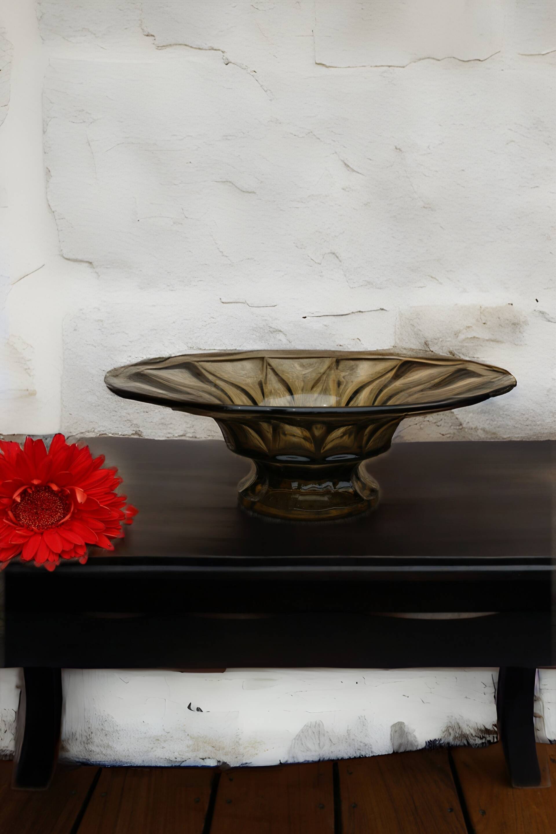 Vintage smoked glass bowl, Art Deco style