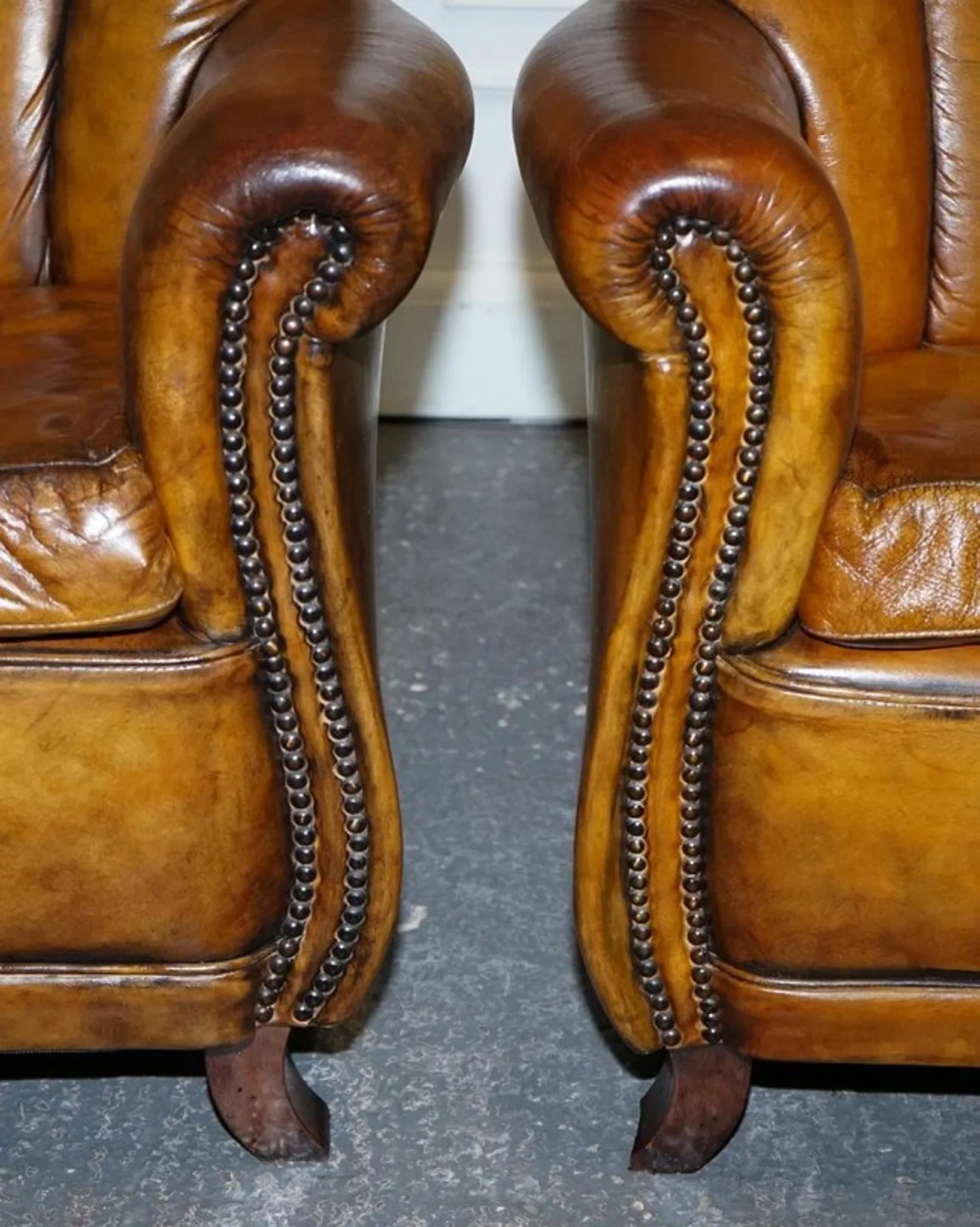 Vintage Art Deco Style Leather Chairs Hand-Dyed, Set of 2