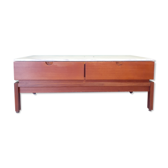 Low TV cabinet in teak and marble