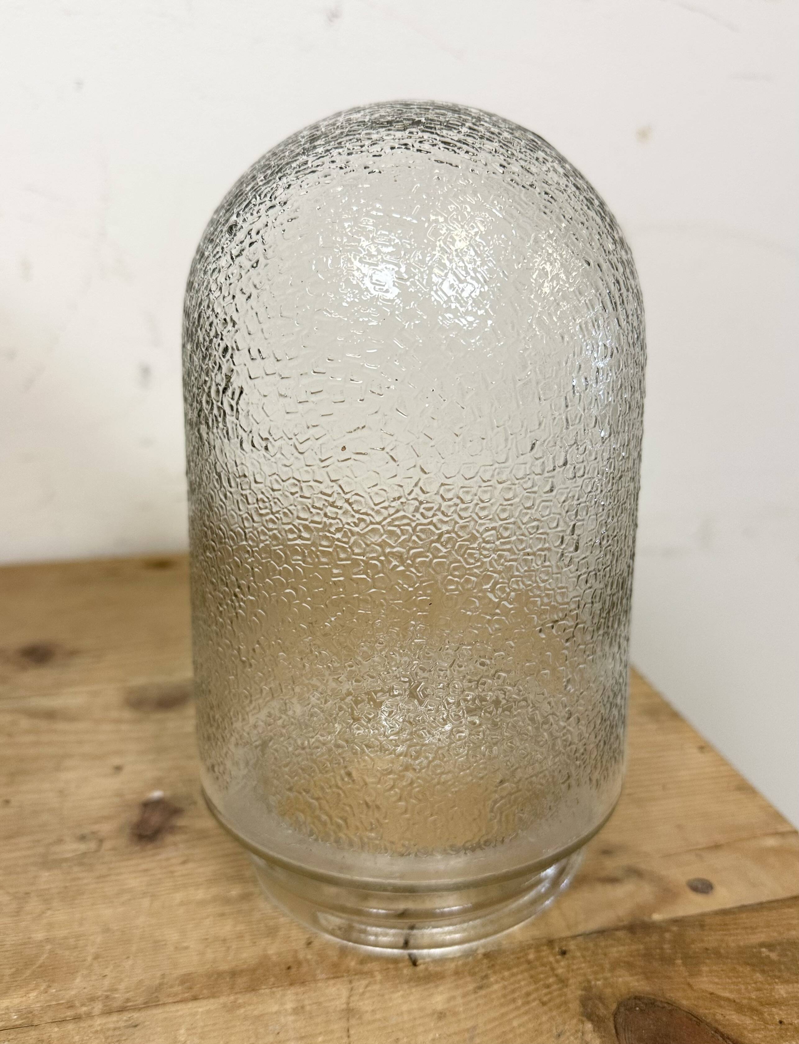 White enamel and cast iron industrial pendant light with glass cover, 1960s