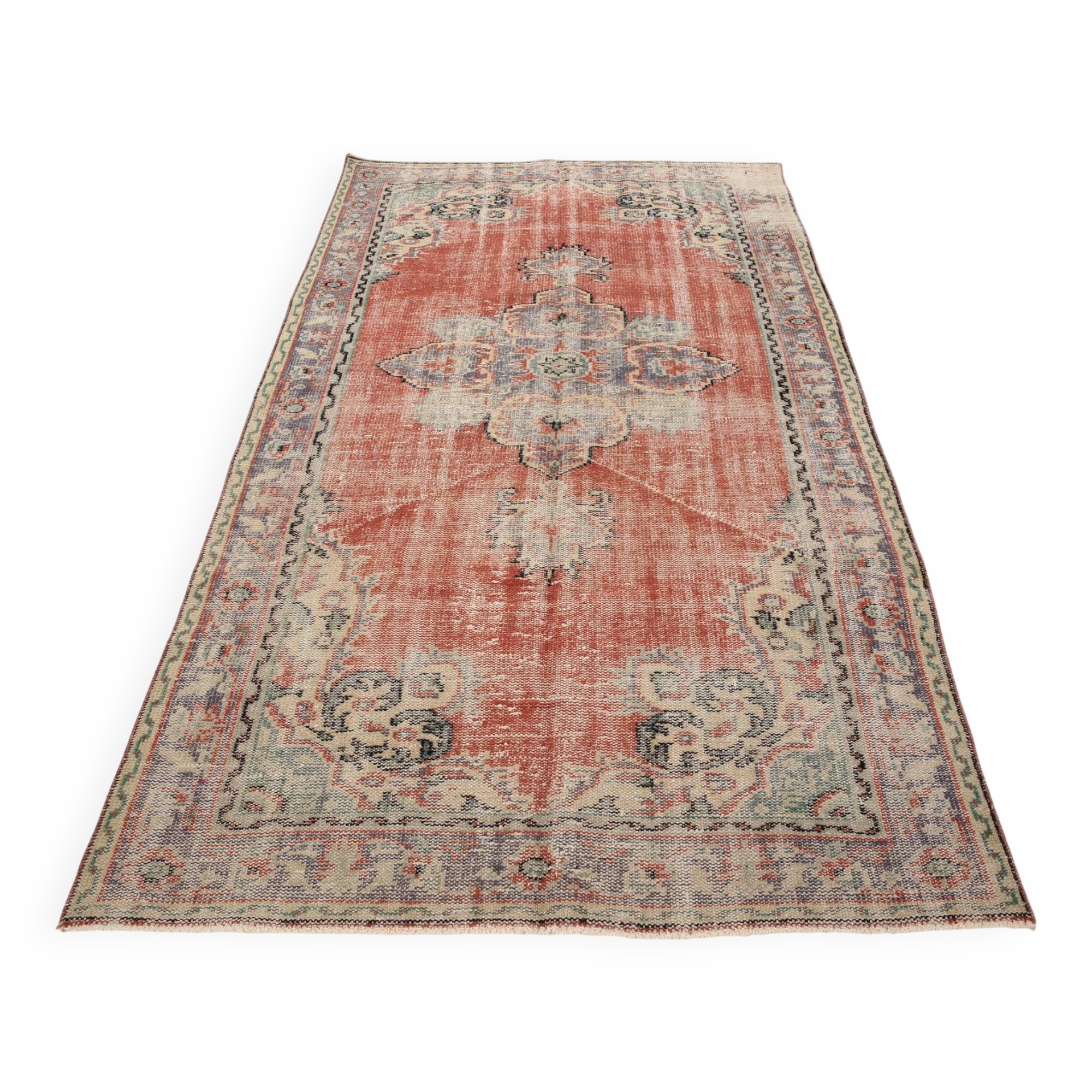 Tapis Vintage Corail Médaillon Patiné Chic, 143x235 Cm