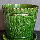 Flower pot and saucer in slip by G. De Bruyn 19th century