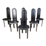 Set of 6 high back leather dining chairs, 1980s