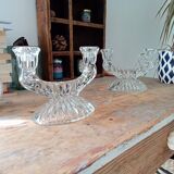 Paire de chandeliers vintage en verre ciselé années 60/70
