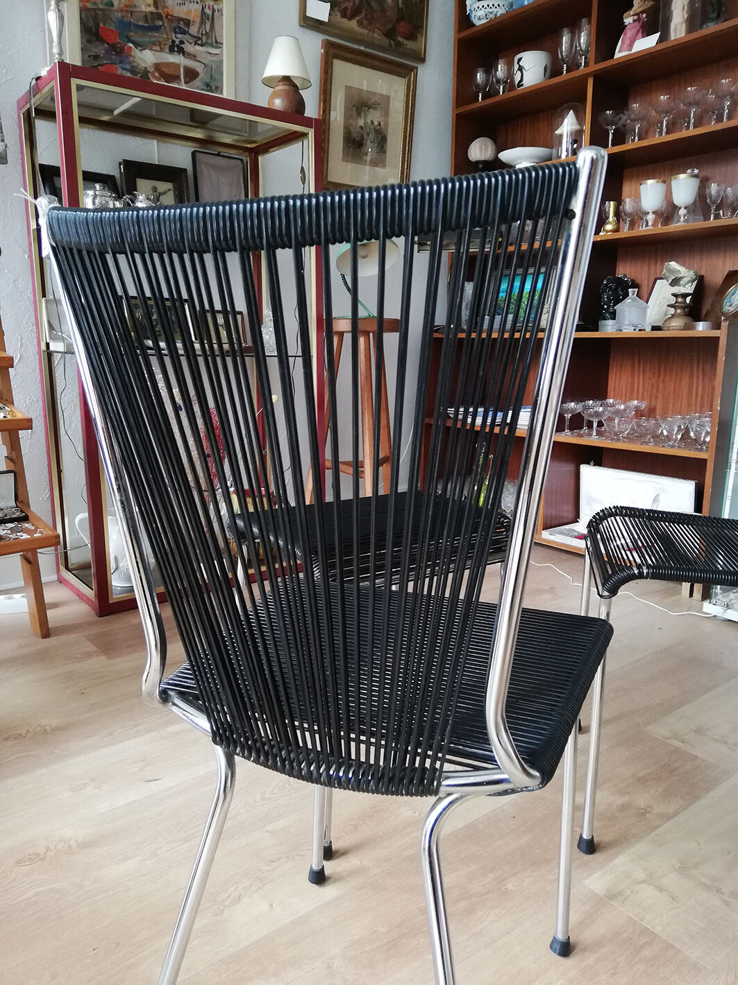 Suite of 6 Chairs and 1 Scoubidou stool André MONPOIX 1960