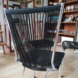 Suite of 6 Chairs and 1 Scoubidou stool André MONPOIX 1960