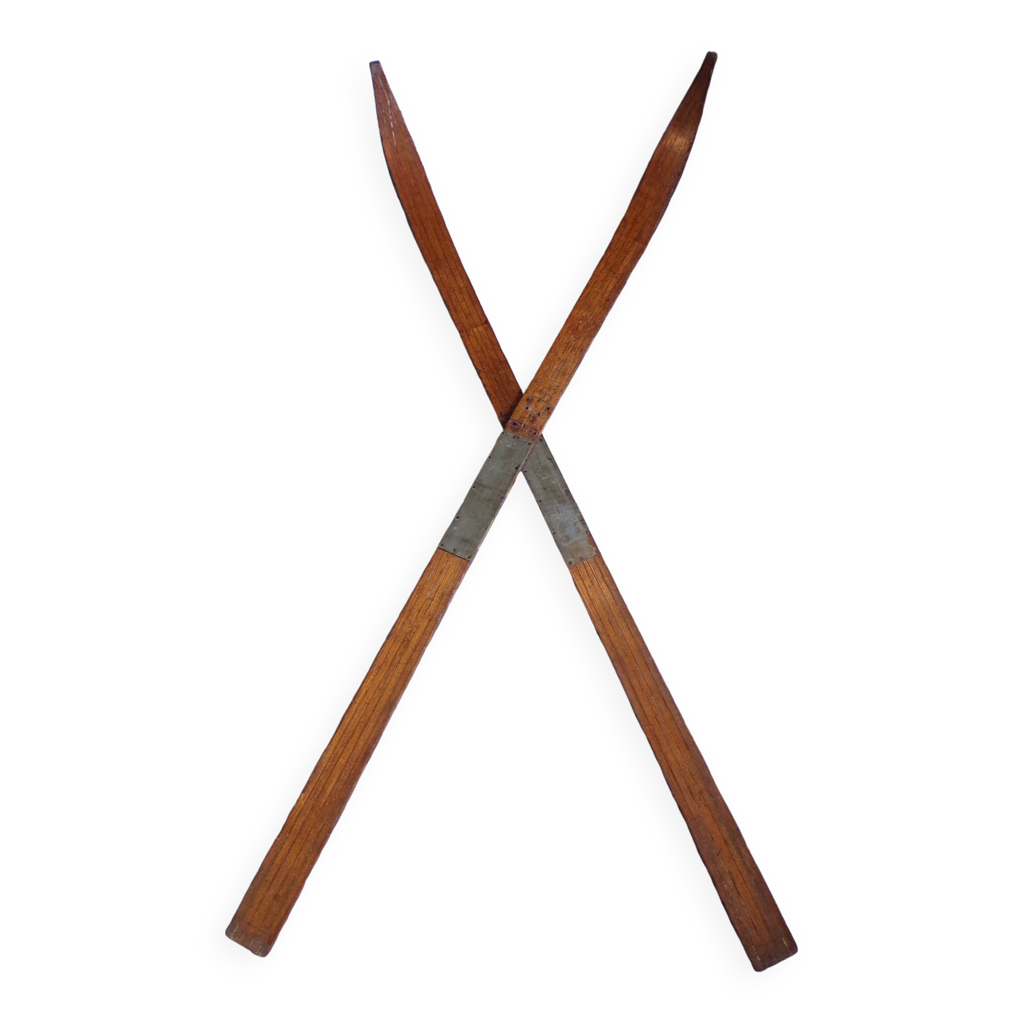 Pair of old wooden skis without bindings