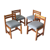 Modernist solid pine chairs with wool fabric seats, 1960s