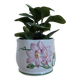 Petit cache pot vintage faience motif barbotine fleur rose
