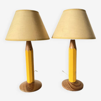 Paire de lampe crayon jaune,  années 80