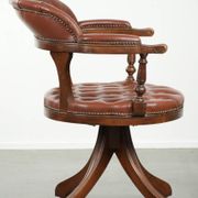 Chaise de bureau Chesterfield rotative en cuir de vache marron