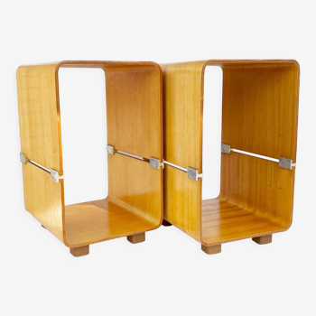 Paire de tables d'appoint ou de chevet plywood - Danemark, années 60