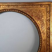 Old Florentine frame round view rebate 38 cm chiseled wood gilded stucco + glass SB656