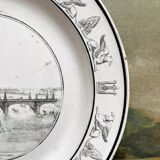 Antique fine earthenware plate "Pont de la Concorde" Creil, early 19th century