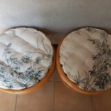 2 poufs en rotin vintage des années 70-80