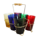 Set of 6 coloured glasses in their brass holder, basket