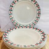 X5 hollow plate with green and red flowers -ceranord-made in france