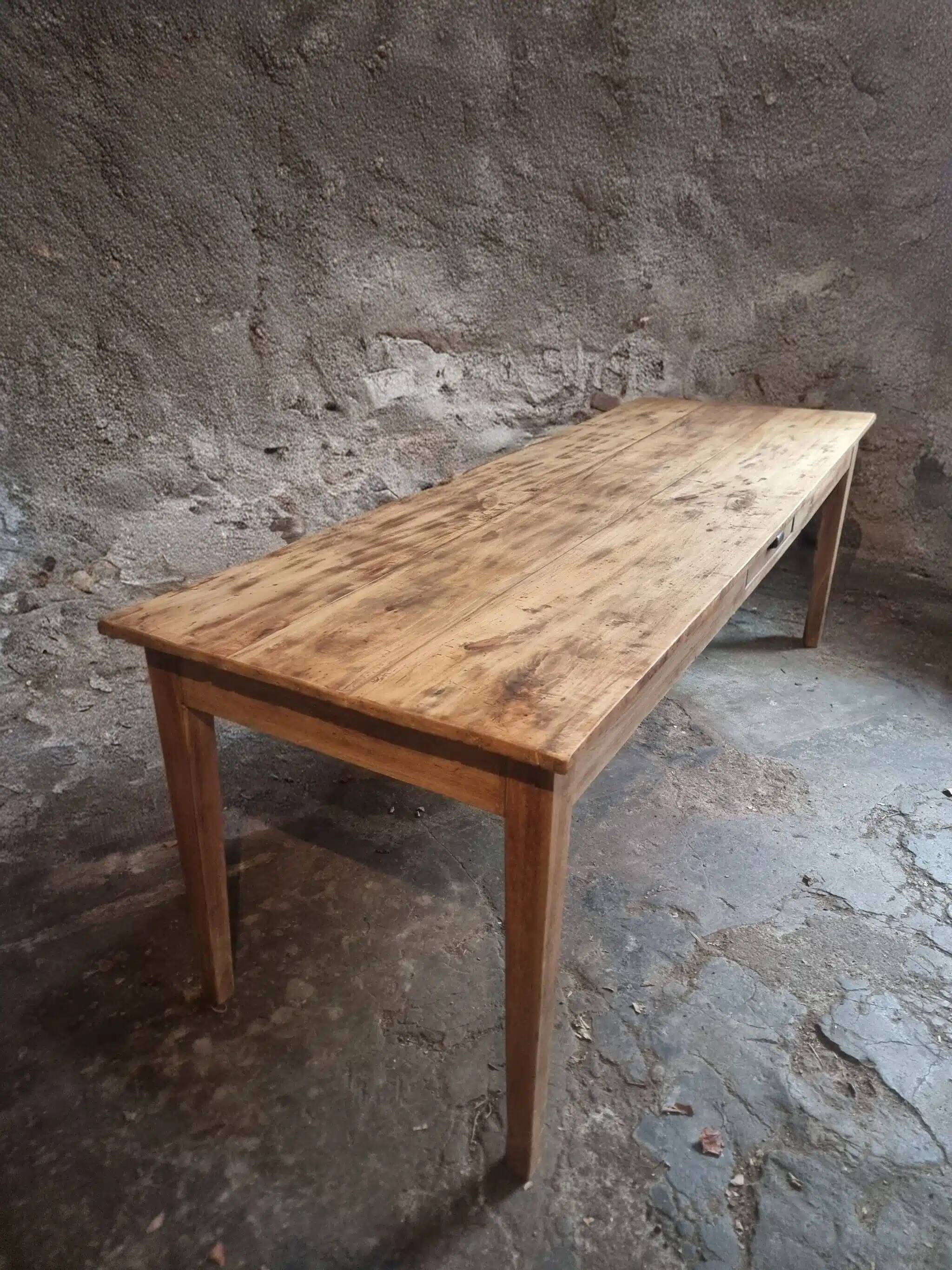 Antique French farmhouse dining table 225 cm – oak and poplar – rustic country table from around 1900