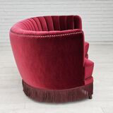1970s, Danish 2-seater "Banana" sofa, original cherry-red velour.