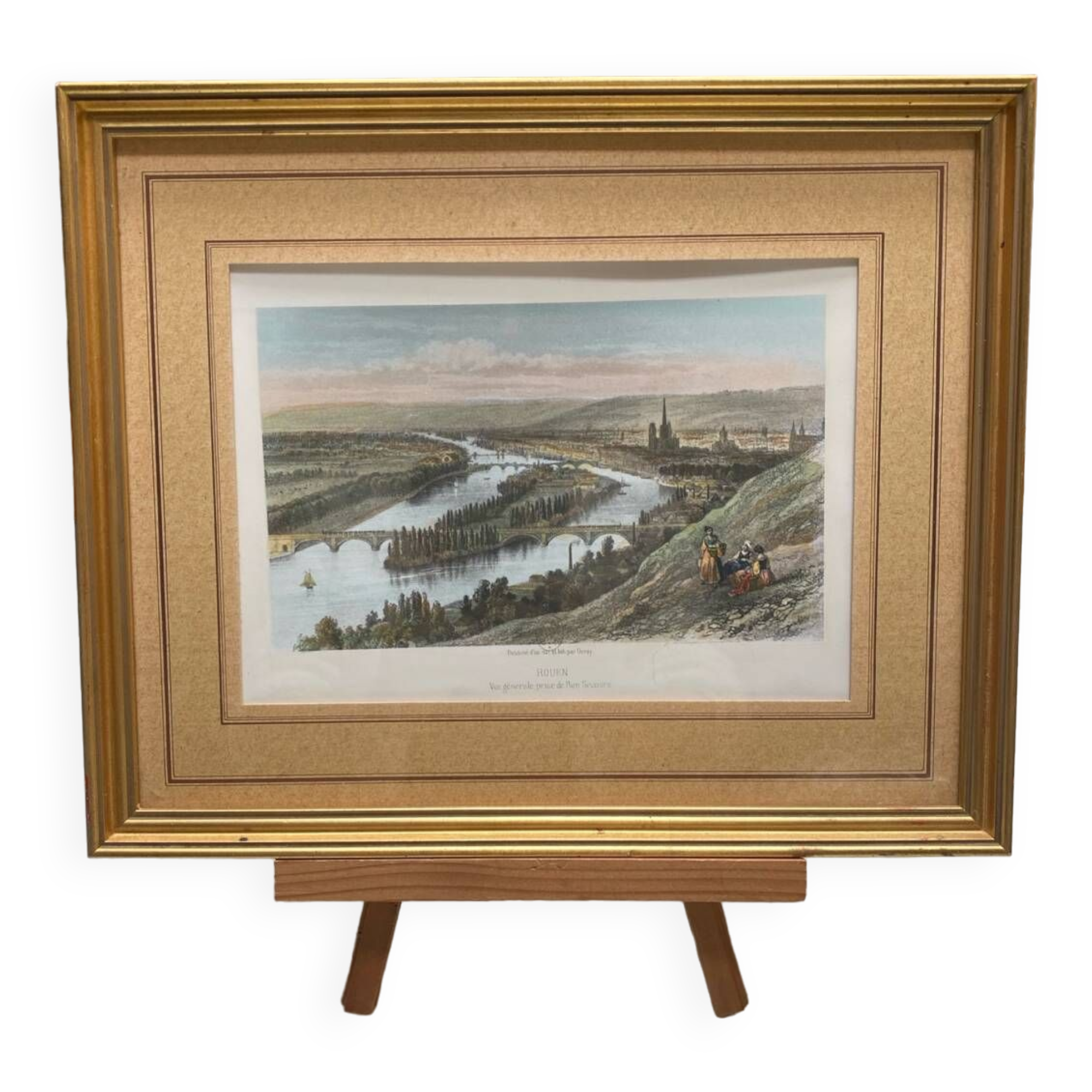 Watercolor hand drawing view of Rouen by Deroy