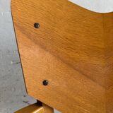 Set of 6 René-Jean Caillette Heart-Shaped Chairs, Bent Wood with Green & Burgundy Upholstery