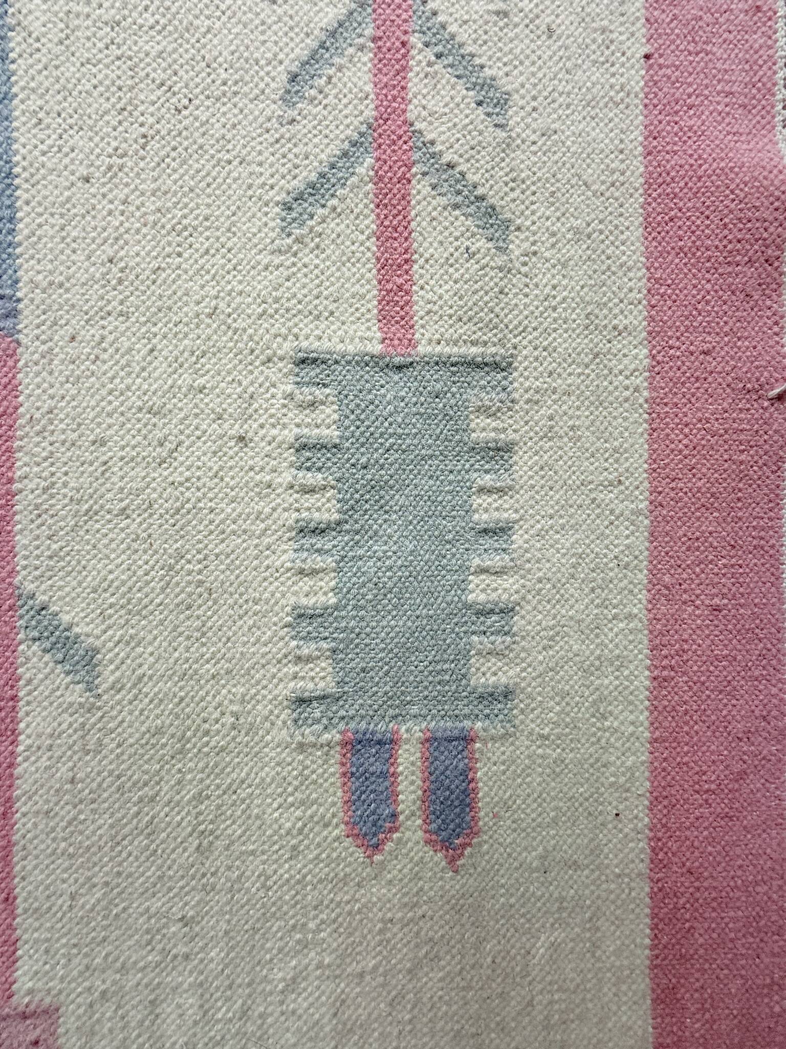 Vintage kilim rug, wool and cotton, folk art style, Poland, 1970s