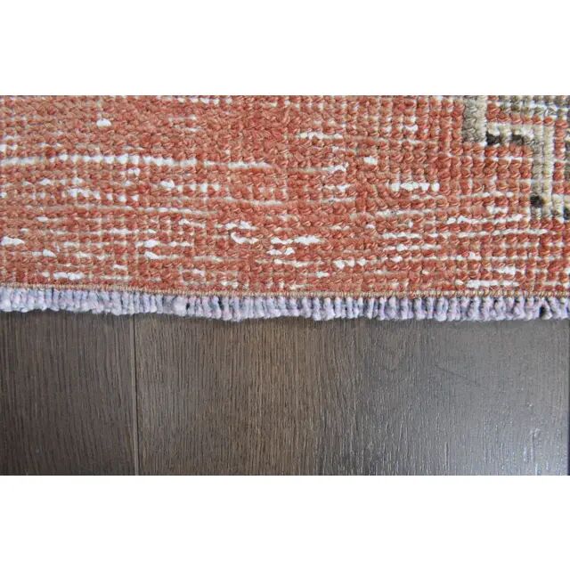 Orange Brown Turkish Vintage Handmade Oushak Wool Runner Rug 87x237