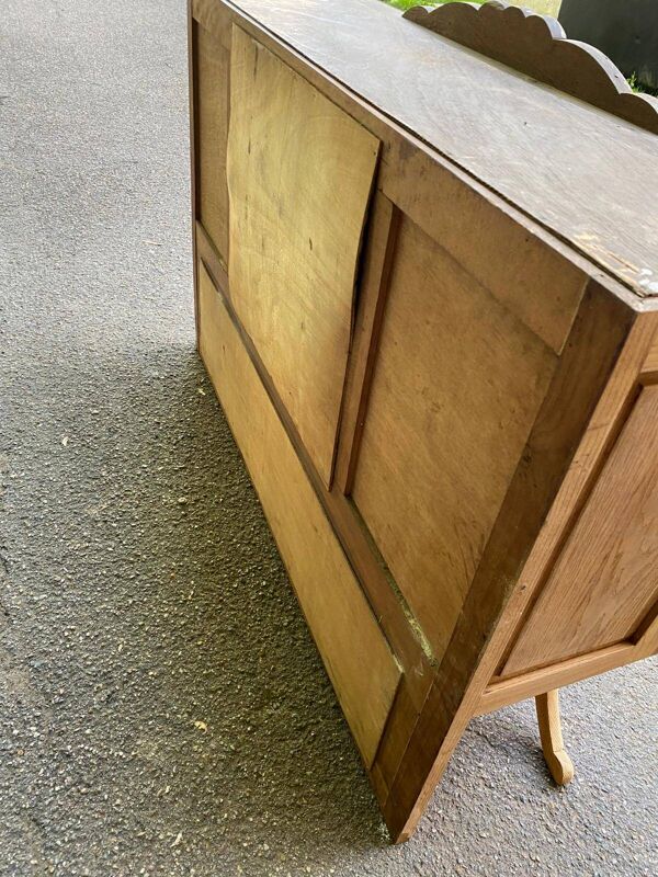 Vitrine vaisselier vintage en bois massif art déco 1940