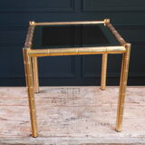 Bamboo brass and smoked glass trio of tables
