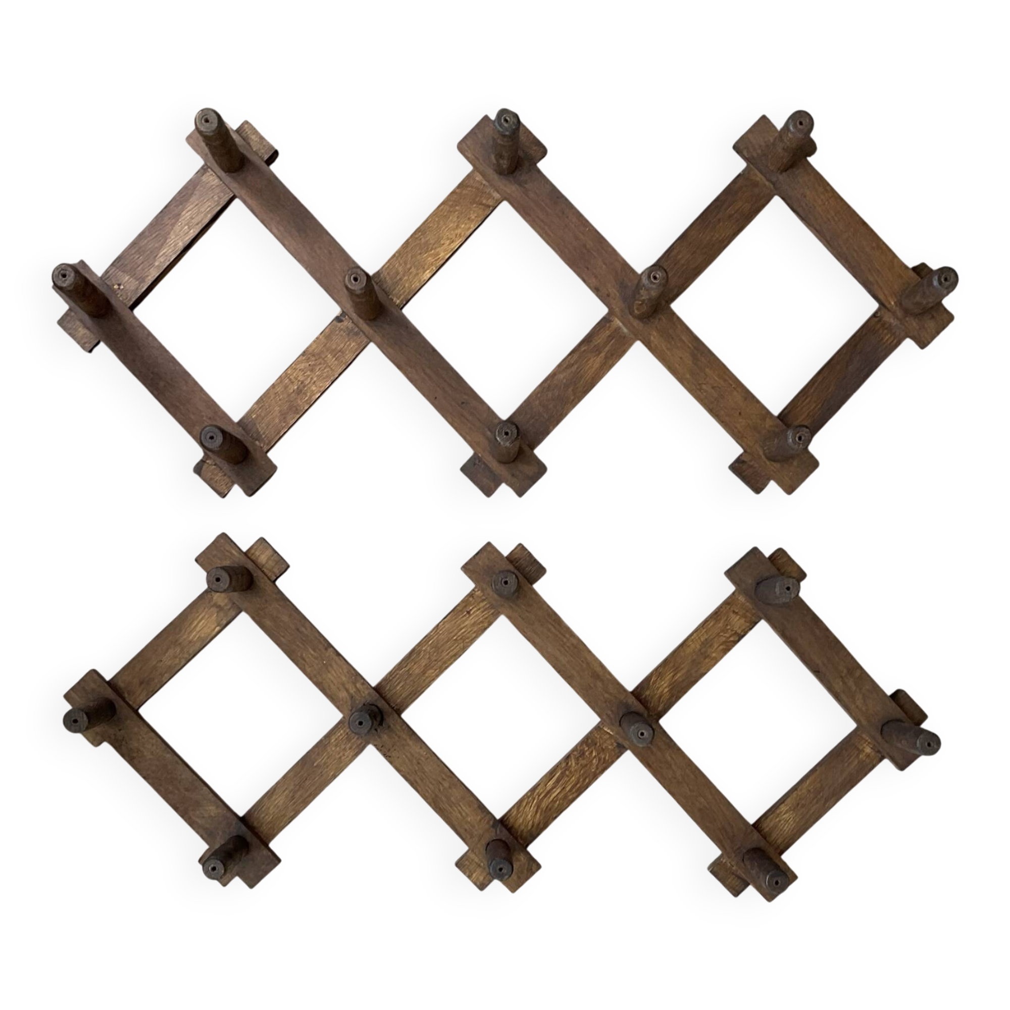 Pair of accordion coat hooks in oak from the 60s-70s.