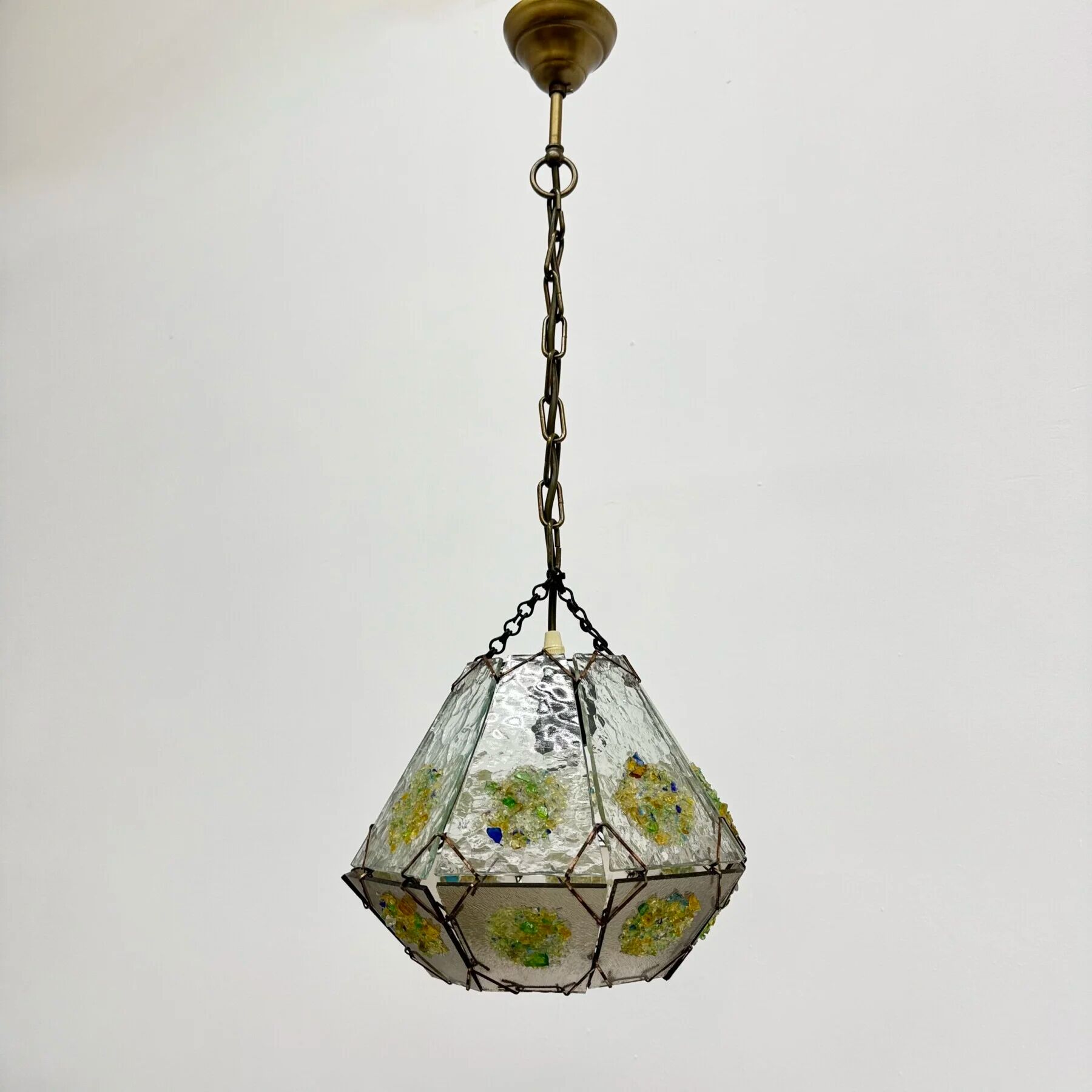 Brutalist glass hanging lamp, 1970s