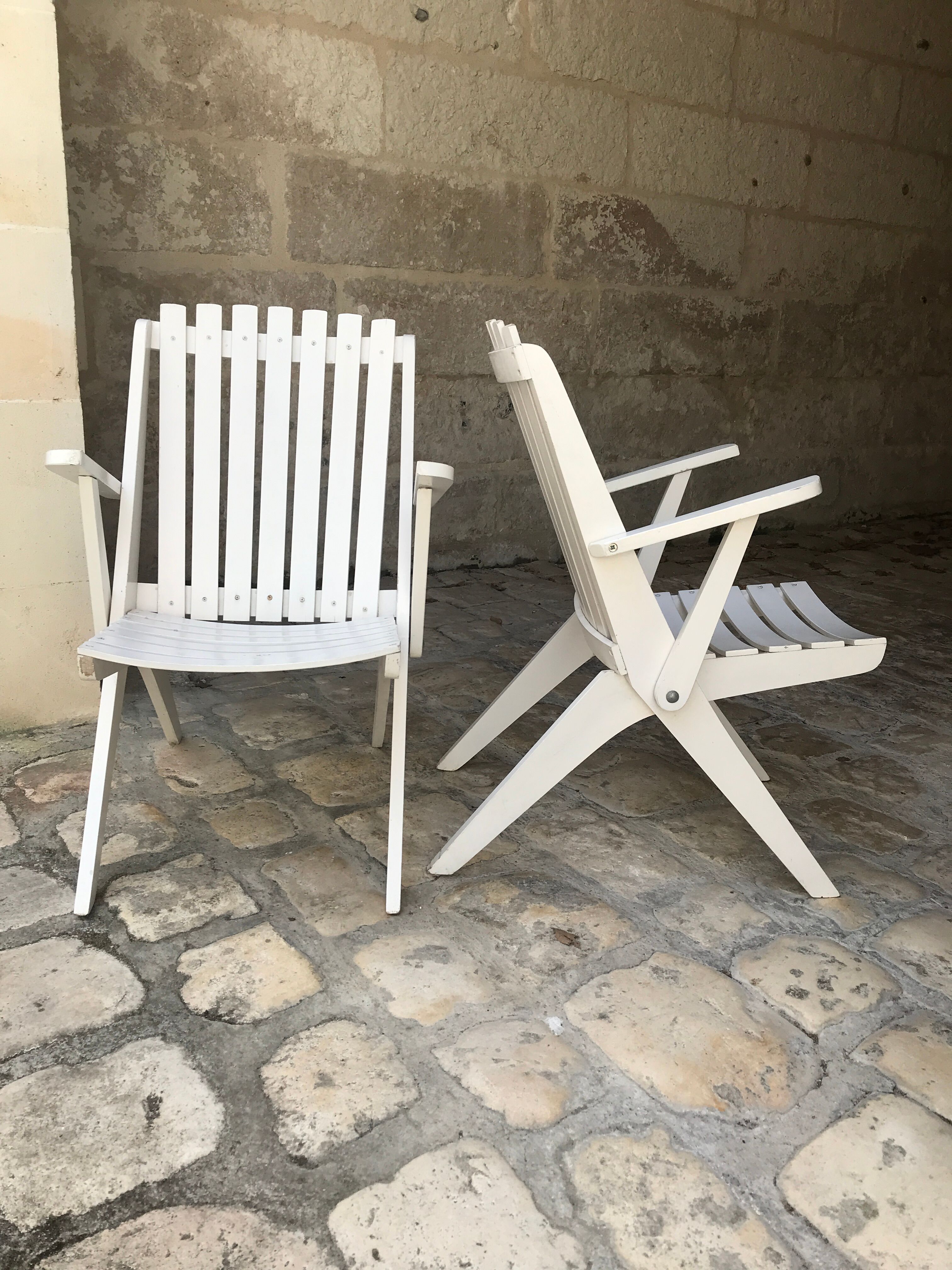 Paire de fauteuils pliables vintage « ciseaux » 1950