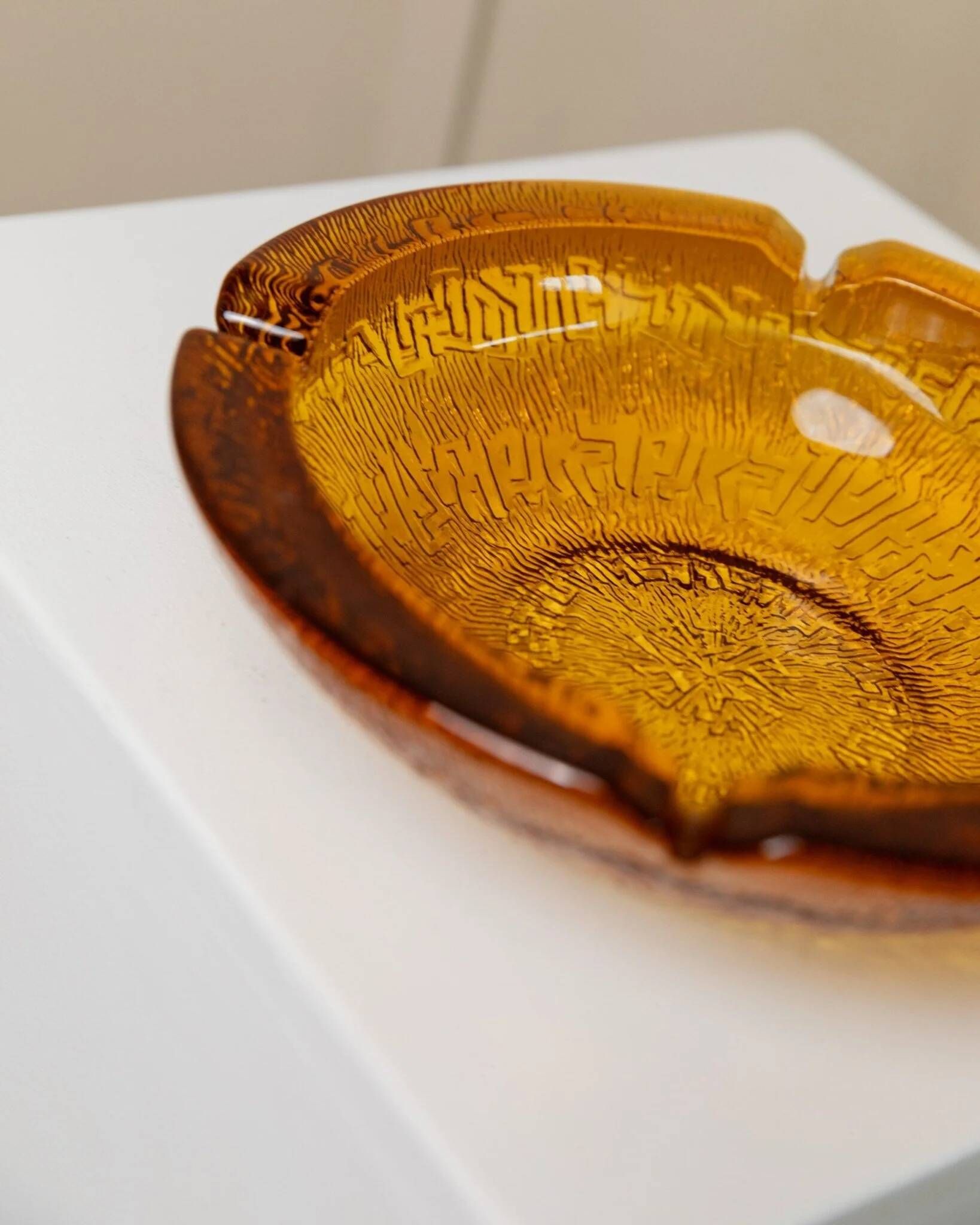 Amber Glass Ashtray - Vintage Textured Glass, Italy 1980s, Decorative Retro Gift