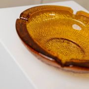 Amber Glass Ashtray - Vintage Textured Glass, Italy 1980s, Decorative Retro Gift