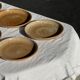 Set of 7 small flat dessert plates in orange stoneware D18