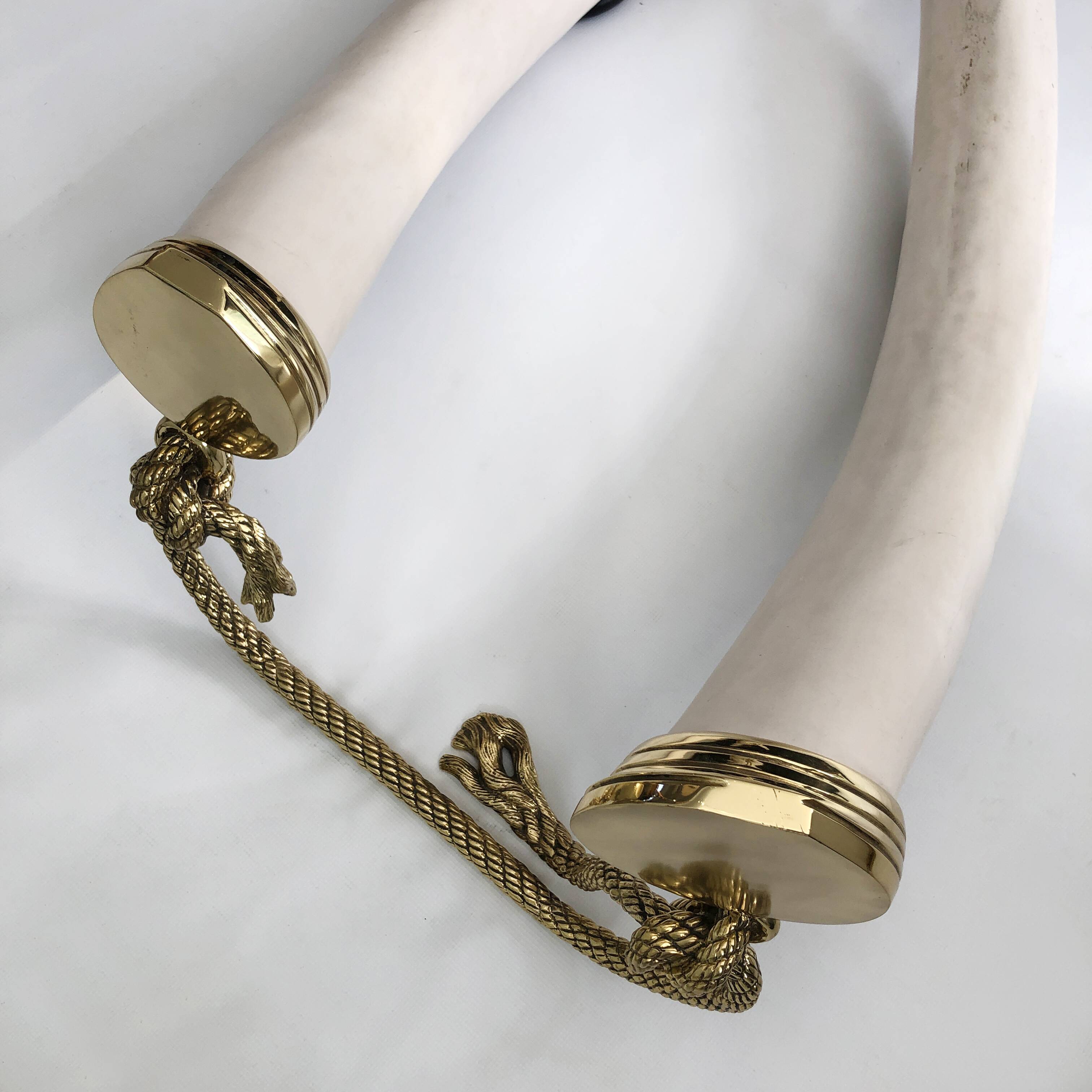 Italo Valenti Brass And Faux Elephant Tusks Coffee Table 1970s Glass Gold