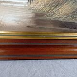 Oil on canvas, wooden frame, flight of ducks, nature, signed C. Walker