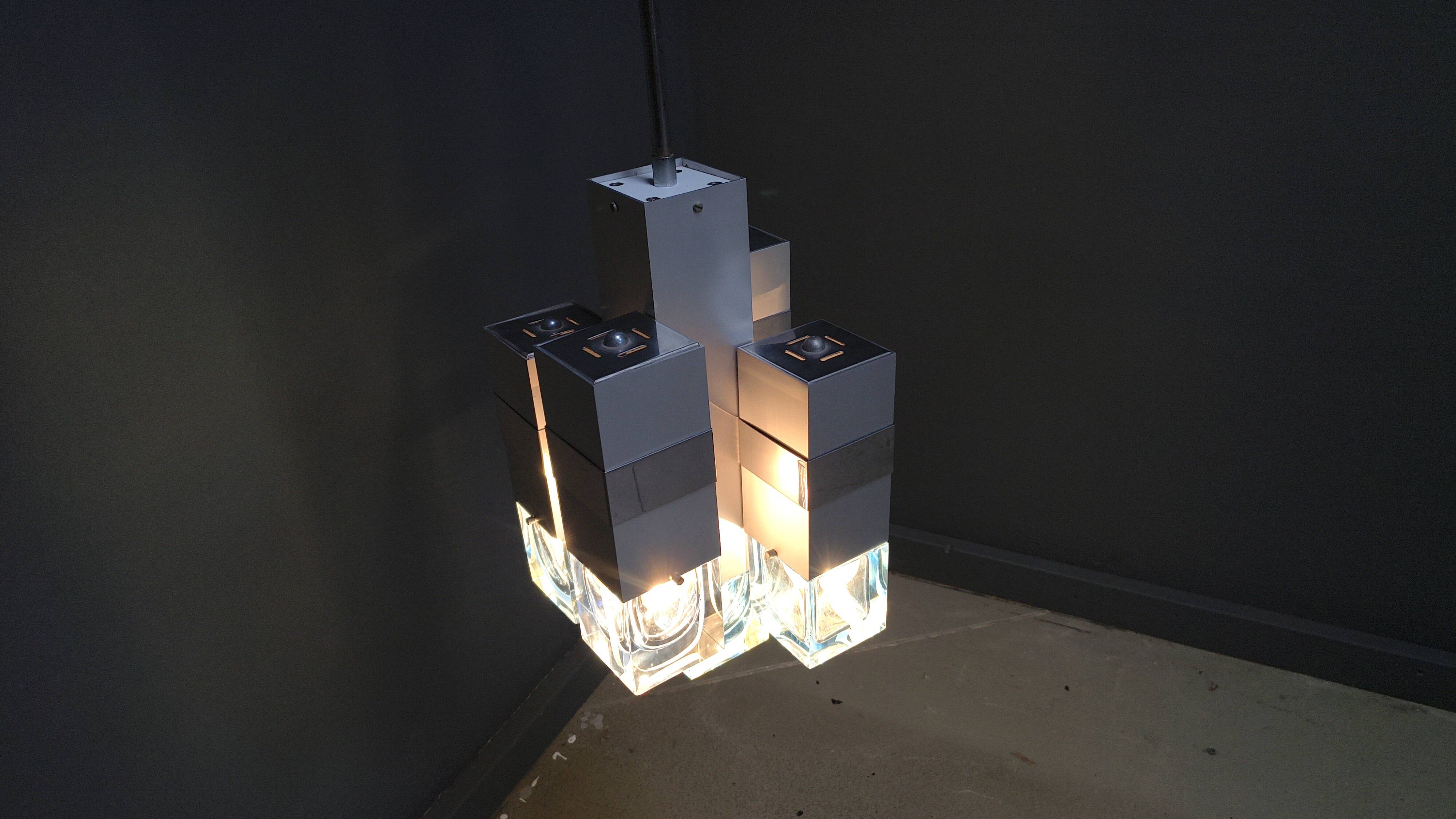 Vintage Cubico Chandelier by Gaetano Sciolari, 1970s
