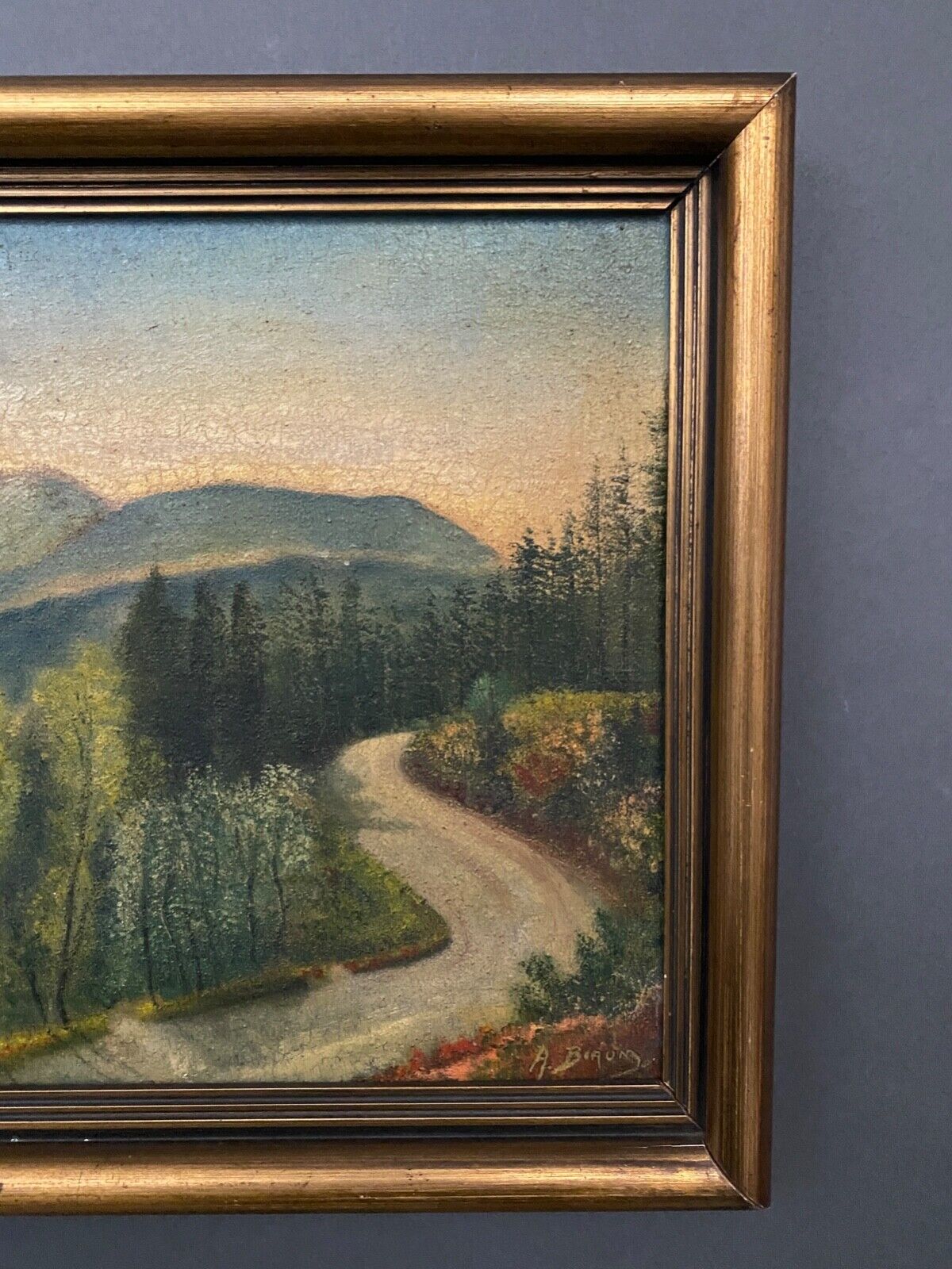 Huile sur toile par A. Biron Pyrénées route du col d'Aspin XXe