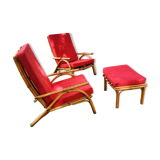 2 bamboo chairs ans foot stool